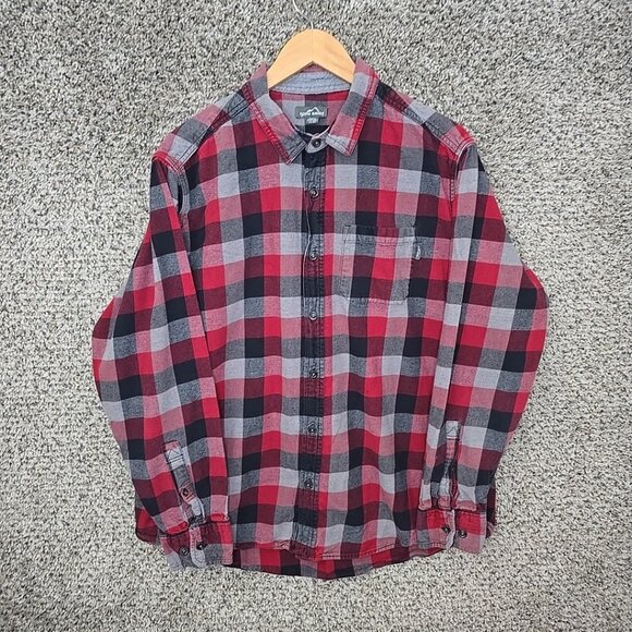 Eddie Bauer Shirt‎ Men's XXL 2XL Button Up Red Plaid Flannel Outdoors Casual - Picture 1 of 7